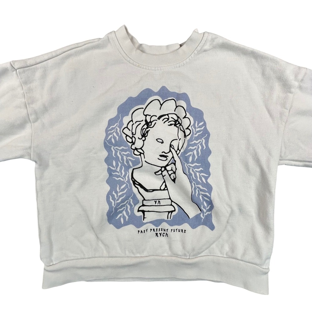 RVCA Womens XS White Crewneck Sweatshirt Past Present Future Graphic